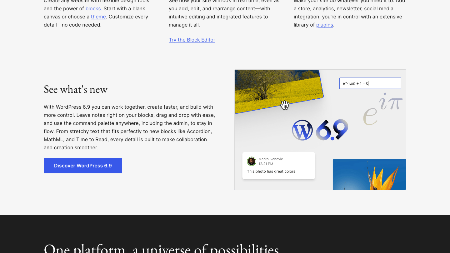 wordpress.org 페이지 스크린샷