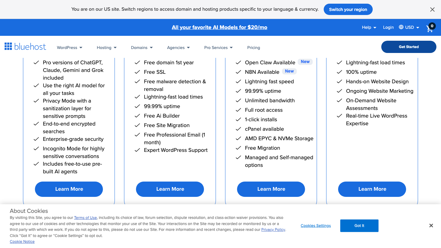 bluehost.com 페이지 스크린샷